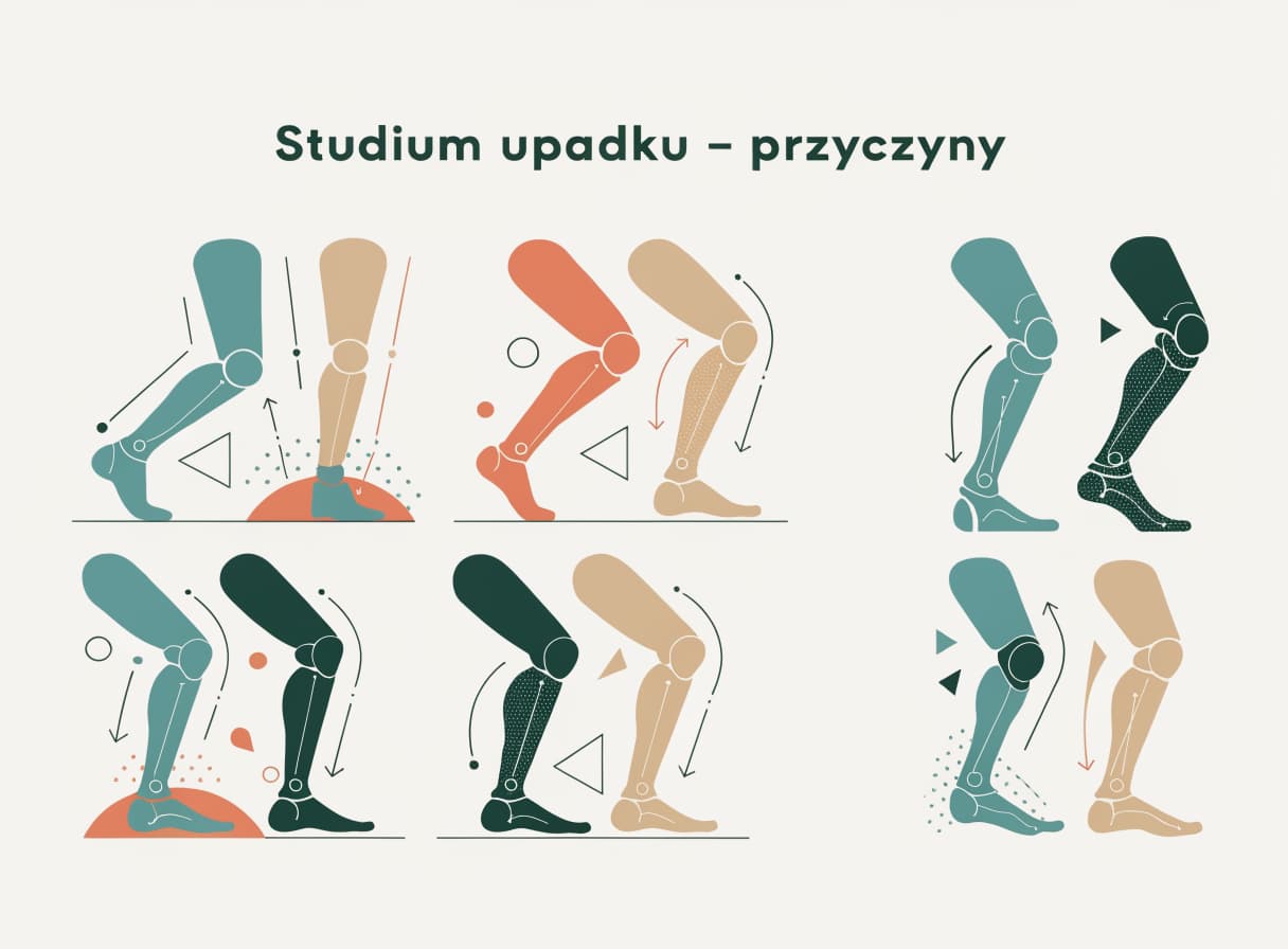 Ilustracja do sekcji „Studium upadku – przyczyny" – diagram przyczynowo-skutkowy, temat: studium upadku – przyczyny.