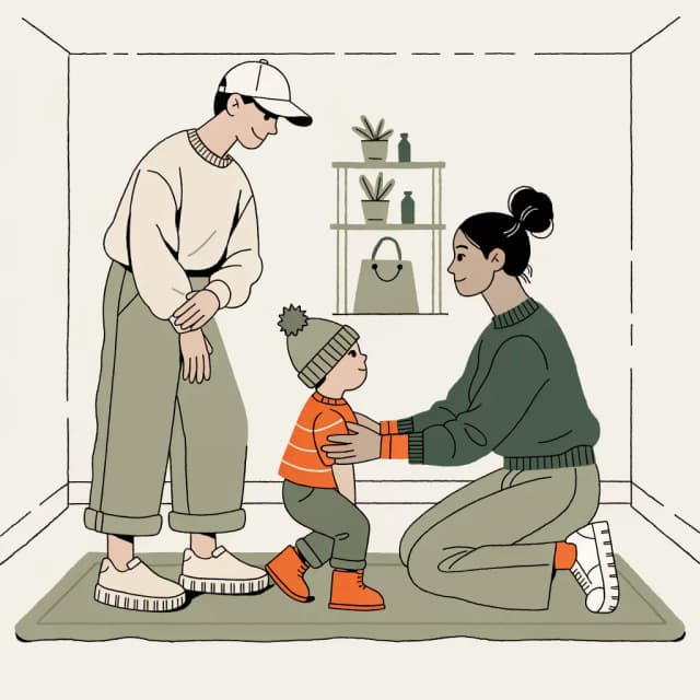 Fizjoterapeutka klęczy obok dziecka na macie, delikatnie wspierając jego ruch rękami; w tle obserwujący rodzic.