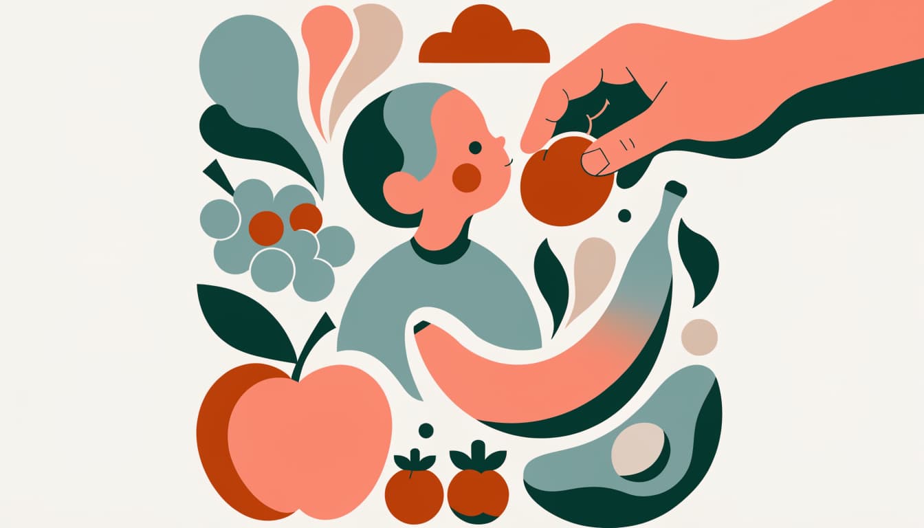 Ilustracja do artykulu „Rozszerzanie diety niemowląt: Kiedy i jak zacząć?" – spokojna ilustracja medyczna w stylu editorial.