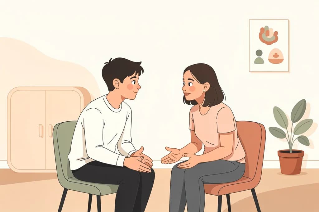 Nastolatek rozmawia ze specjalistą w klinice