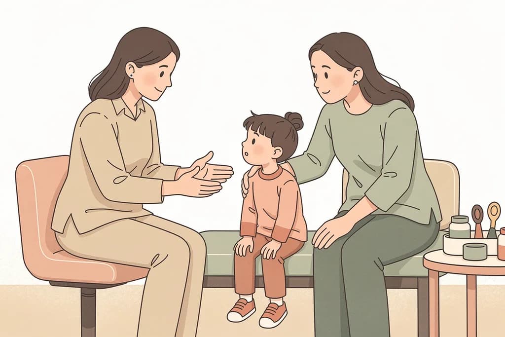 Terapeutka wyjaśnia dziecku co będzie robić