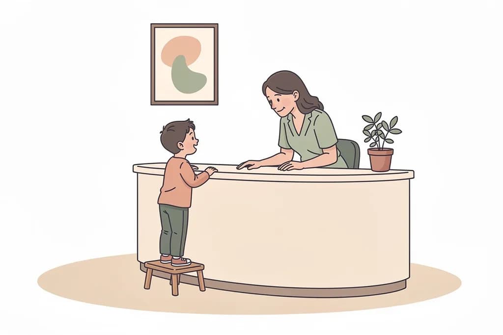 Dziecko rozmawia z recepcjonistką