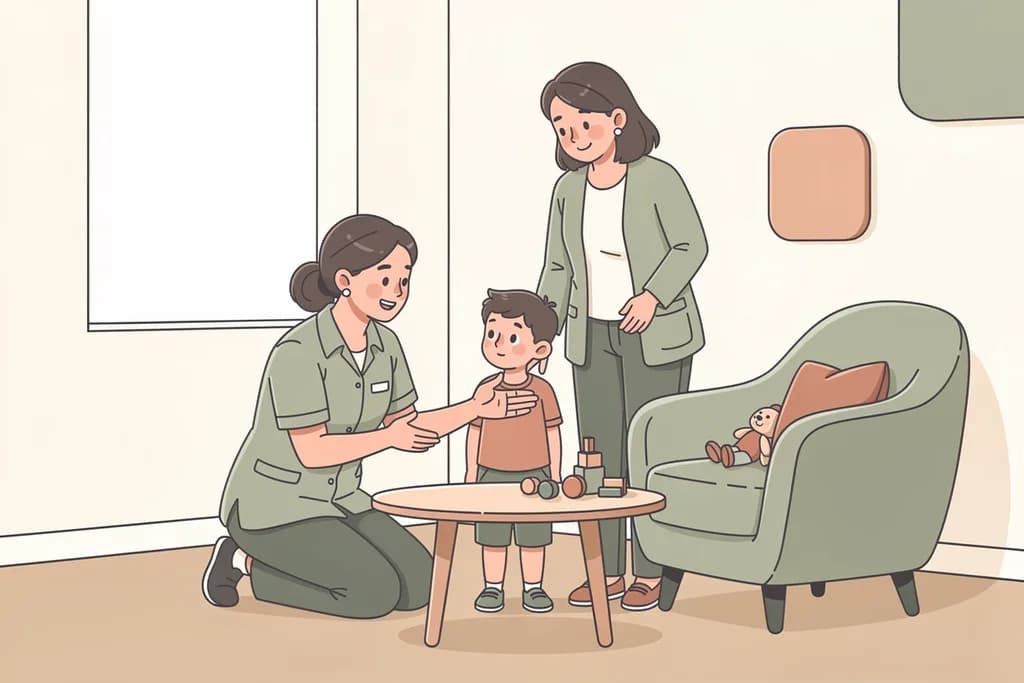 Terapeutka wita dziecko w klinice
